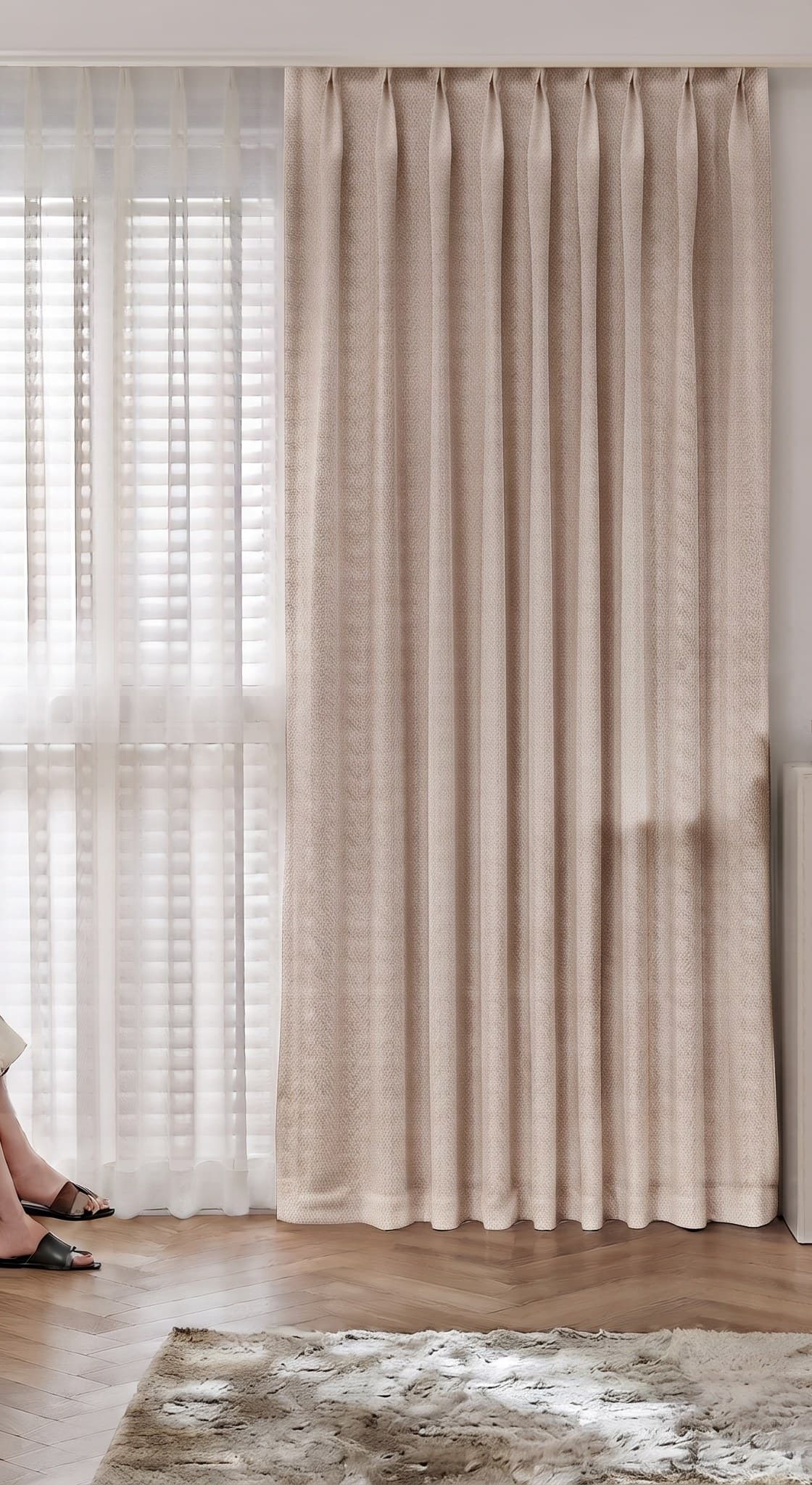 Premium French Cream Blackout Curtains for Living Room & Bedroom