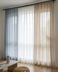 Linen Whisper Sheer Curtains – Elegant Semi-Shade Drapes in Beige, Grey or Cream White | Soft S-Fold Luxury Window Panels
