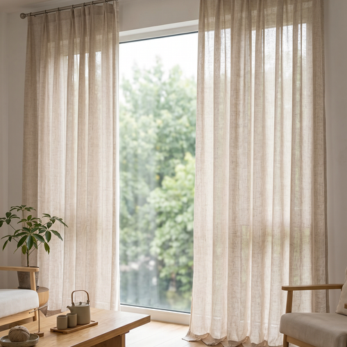 Linen Whisper Sheer Curtains – Elegant Semi-Shade Drapes in Beige, Grey or Cream White | Soft S-Fold Luxury Window Panels