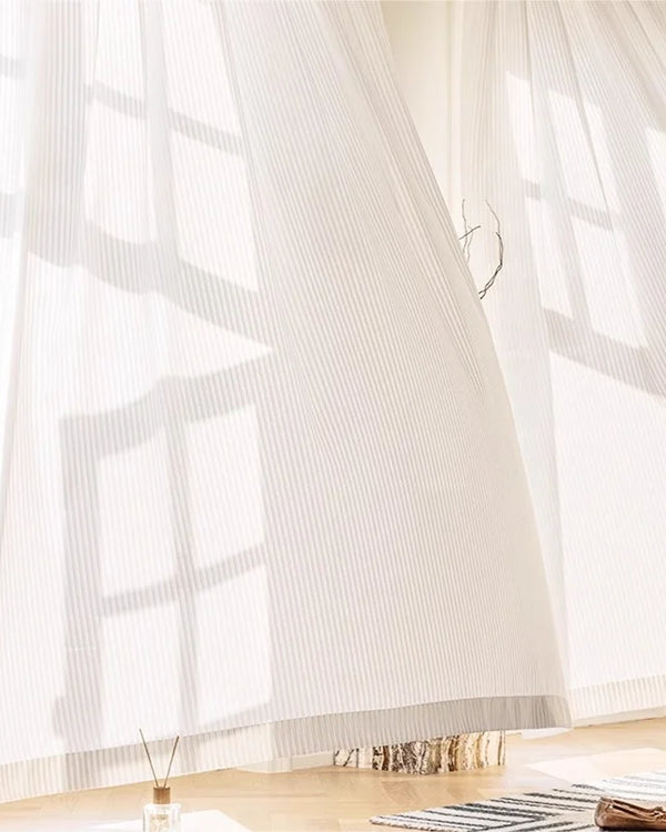 Premium White Striped Tulle Drapes: The Tokyo Collection