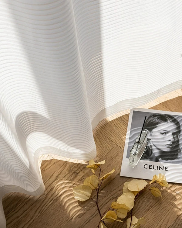 Premium White Striped Tulle Drapes: The Tokyo Collection