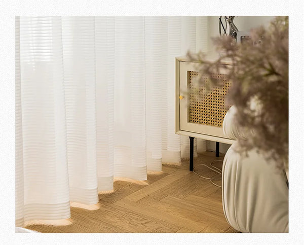Premium White Striped Tulle Drapes: The Tokyo Collection