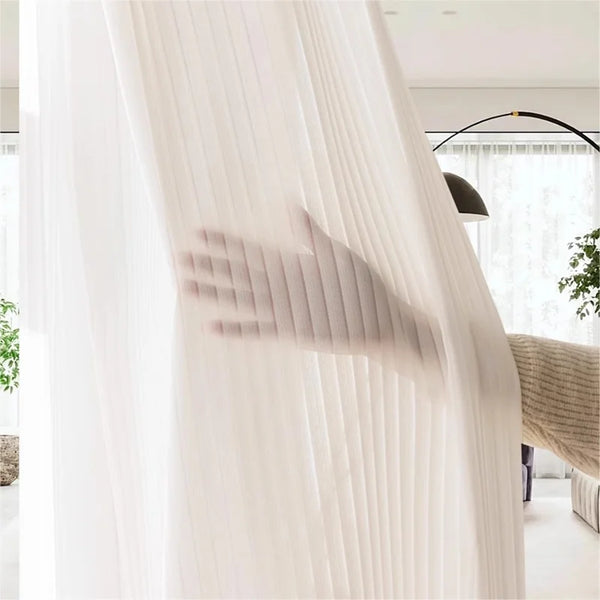 Premium White Striped Tulle Drapes: The Tokyo Collection